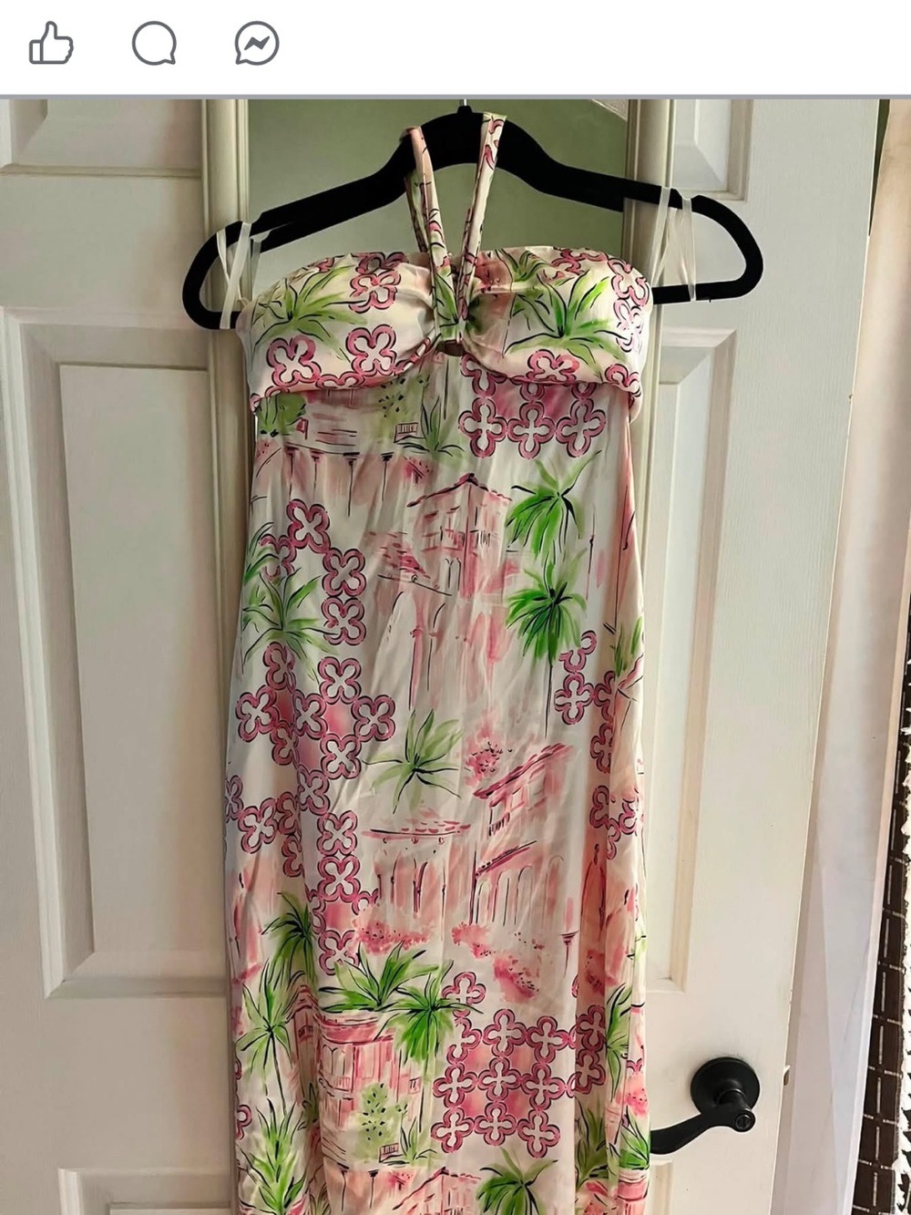 Lilly Pulitzer Vtg White Label Pink & Green Halter Midi Dress